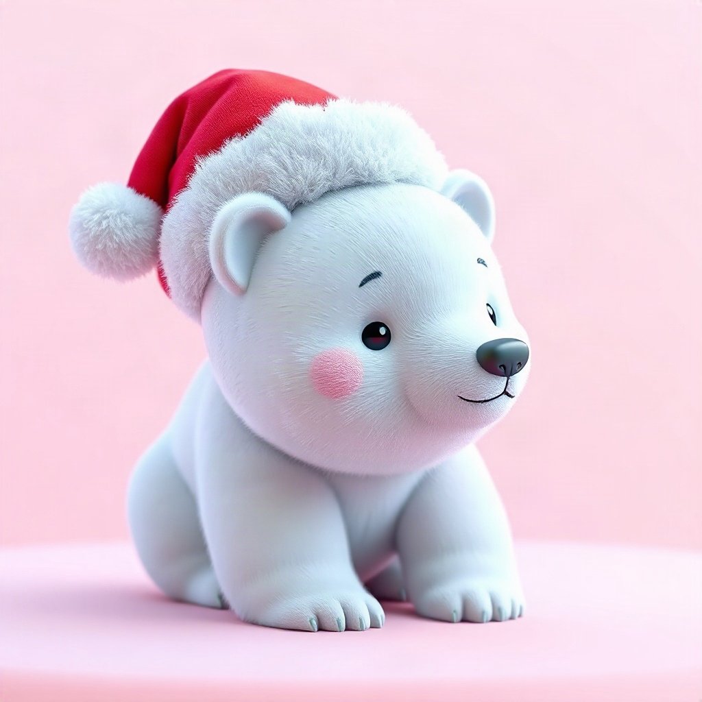 christmas pfp — santa hat on a cute polar bear, soft 3d render, pastel candy christmas palette