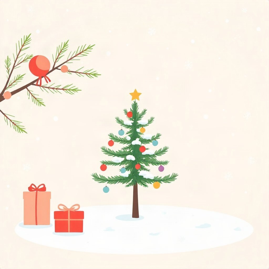 christmas pfp — tiny decorated tree in snow, flat festive cartoon, pastel candy christmas palette