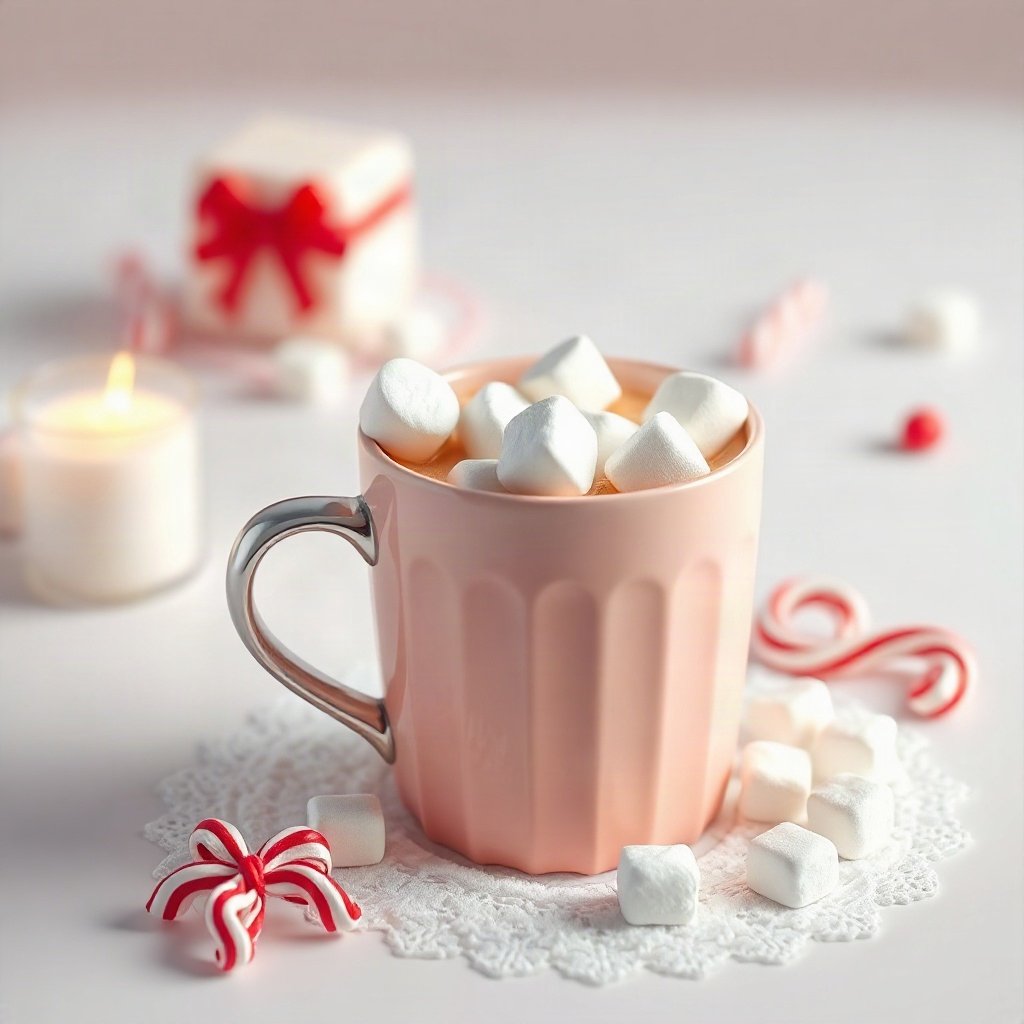 christmas pfp — mug of cocoa with marshmallows, soft 3d render, pastel candy christmas palette