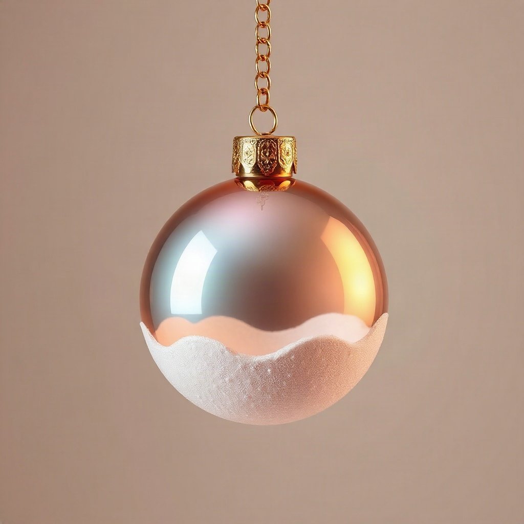 christmas pfp — glossy ornament ball with snow reflection, cozy claymation look, pastel candy christmas palette
