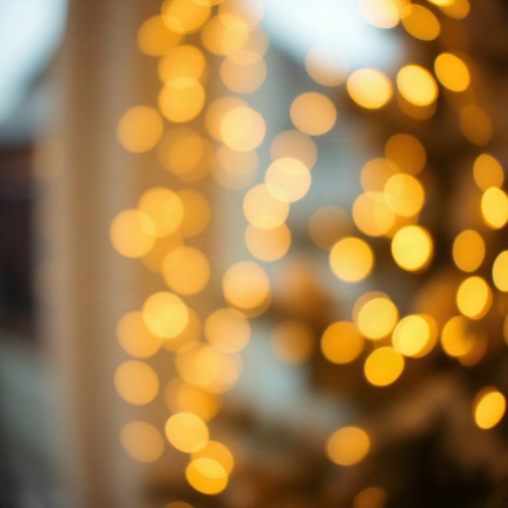 christmas pfp — golden fairy lights bokeh, cozy claymation look, warm gold and cream
