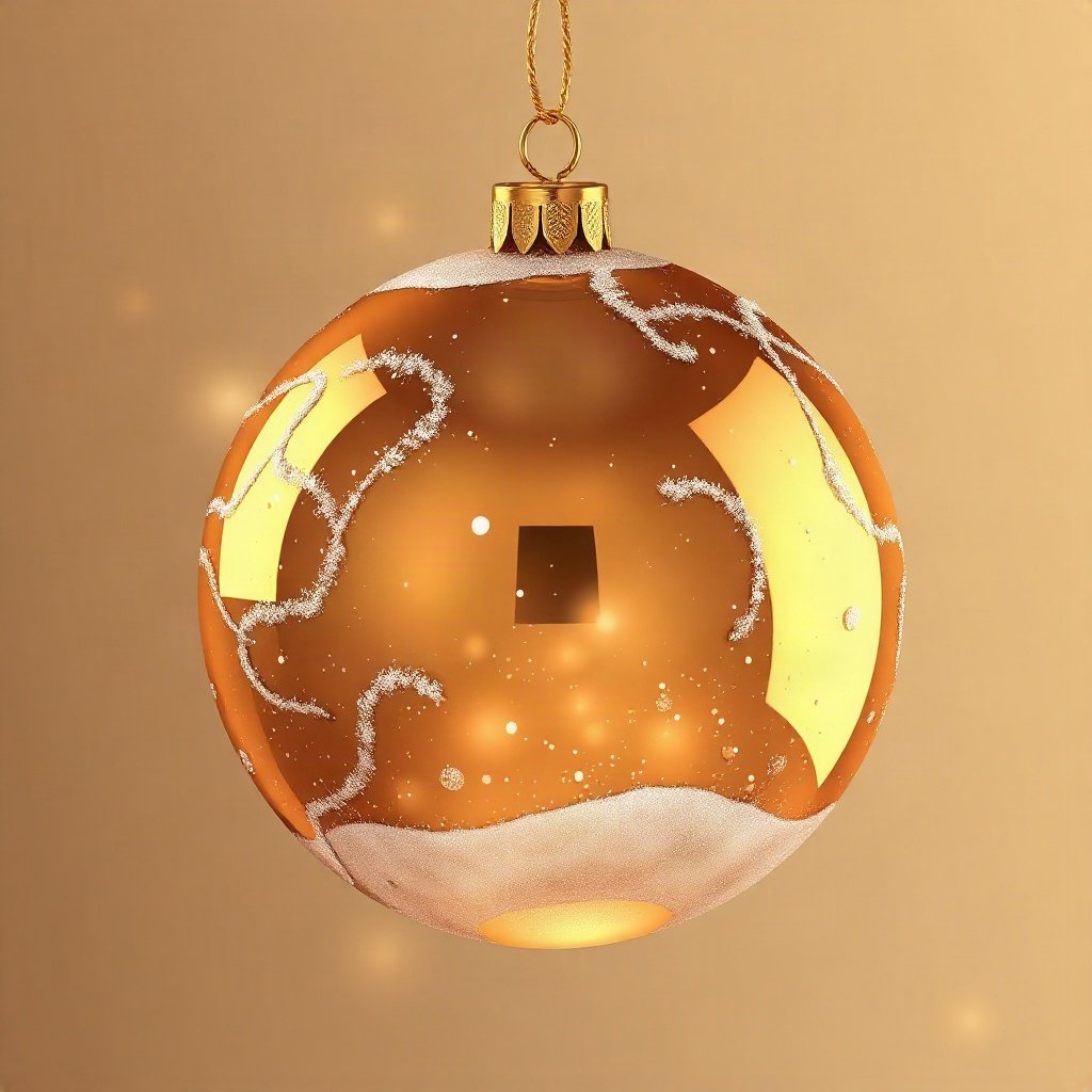 christmas pfp — glossy ornament ball with snow reflection, warm digital painting, warm gold and cream