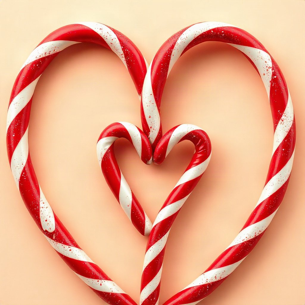 christmas pfp — candy cane heart shape, cozy claymation look, classic red and green