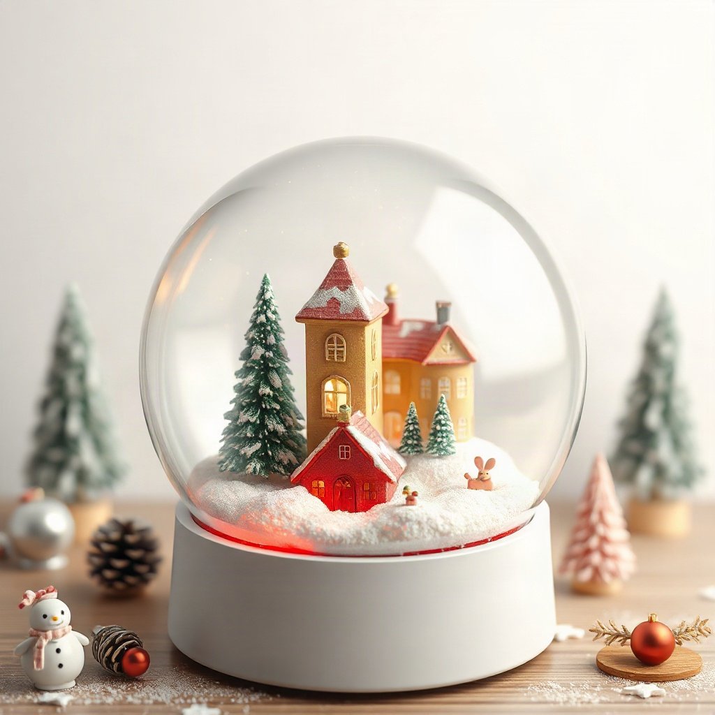 christmas pfp — snow globe with tiny village, soft 3d render, pastel candy christmas palette