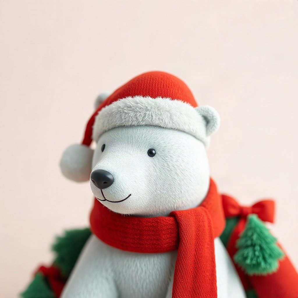 christmas pfp — santa hat on a cute polar bear, soft 3d render, classic red and green