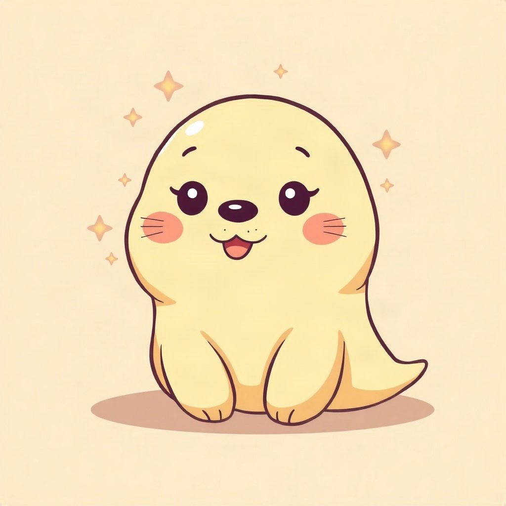 cutecore pfp — happy seal pup, butter yellow palette, small sparkles around
