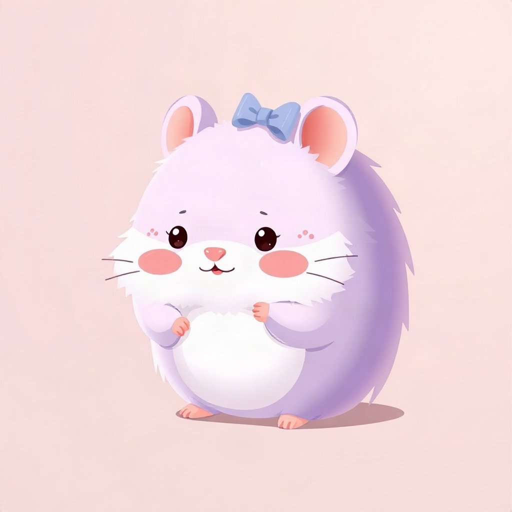 cutecore pfp — round fluffy hamster, lavender blush palette, tiny bow on head