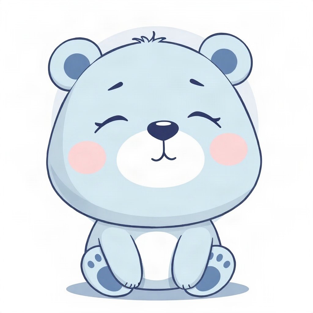 cutecore pfp — sleepy bear cub, soft sky blue palette, tiny open-mouth smile