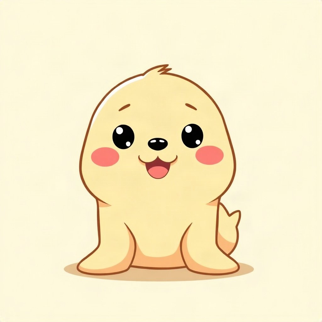 cutecore pfp — happy seal pup, butter yellow palette, tiny open-mouth smile