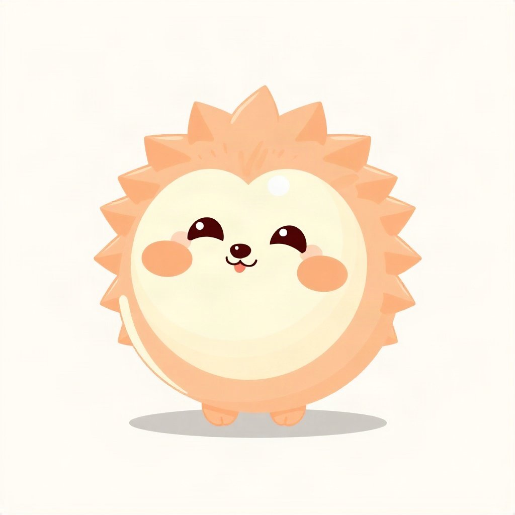 cutecore pfp — round hedgehog, peach and cream palette, closed happy eyes