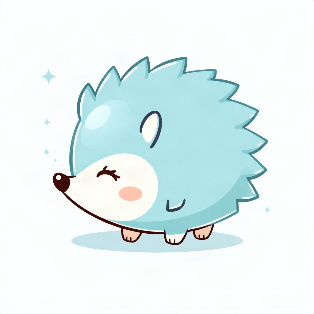 cutecore pfp — round hedgehog, soft sky blue palette, small sparkles around