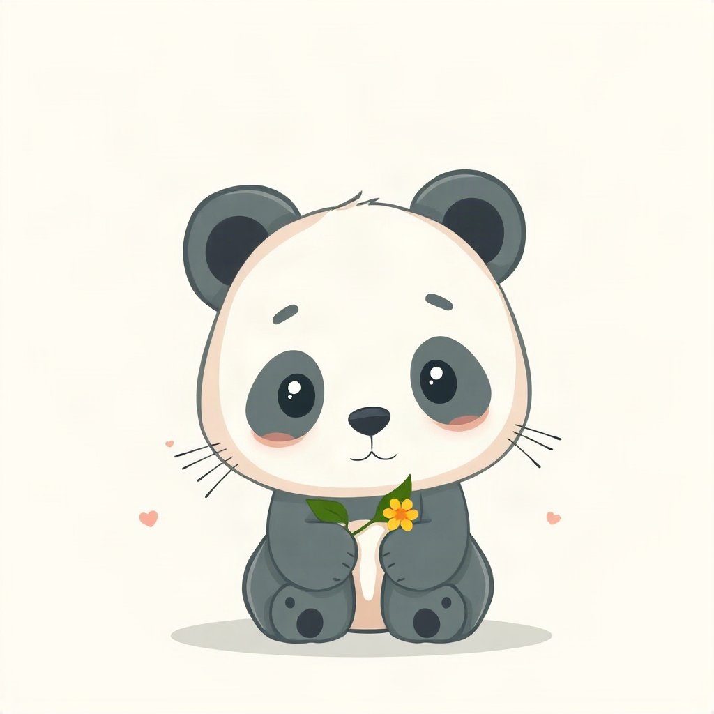 cutecore pfp — baby panda, sage green pastel palette, tiny flower accessory