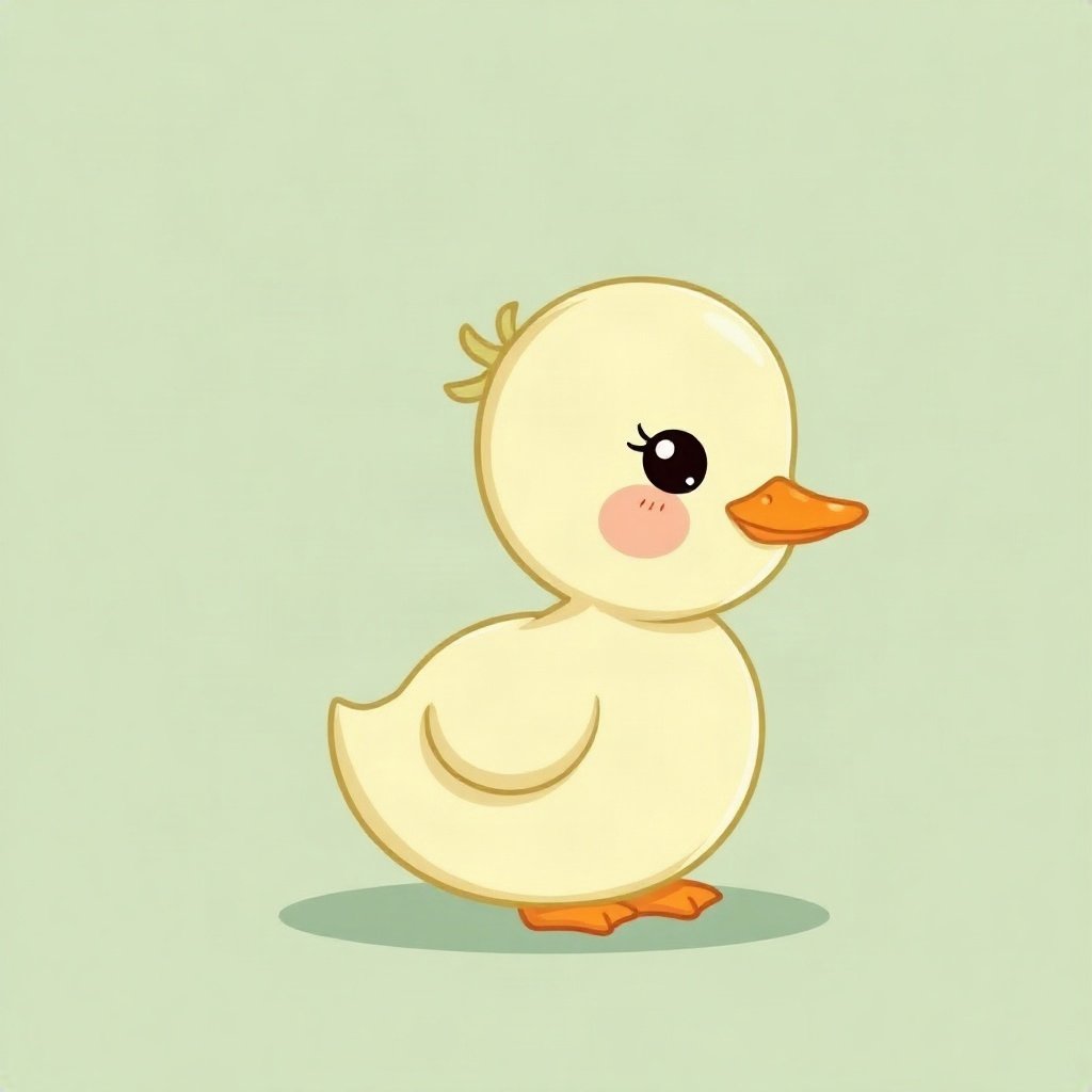 cutecore pfp — baby duckling, sage green pastel palette, rosy blush cheeks