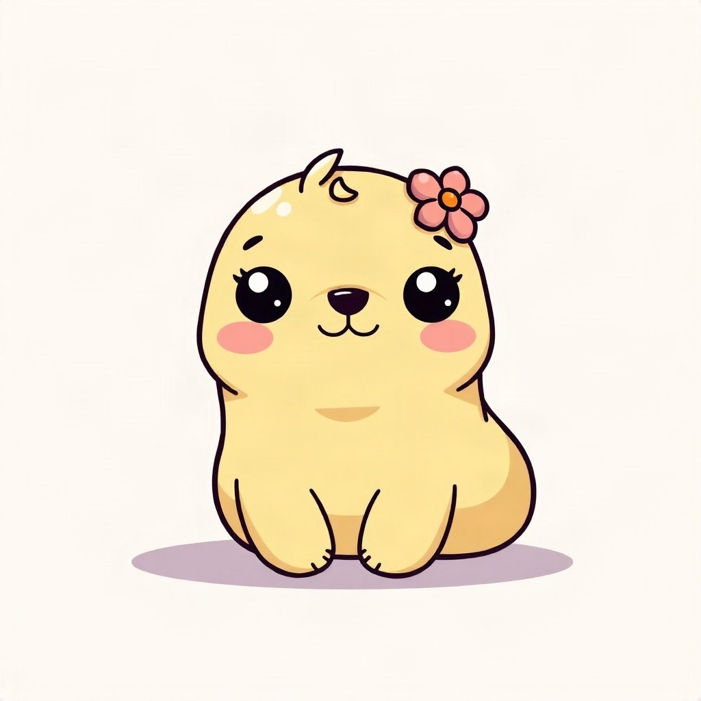 cutecore pfp — happy seal pup, butter yellow palette, tiny flower accessory