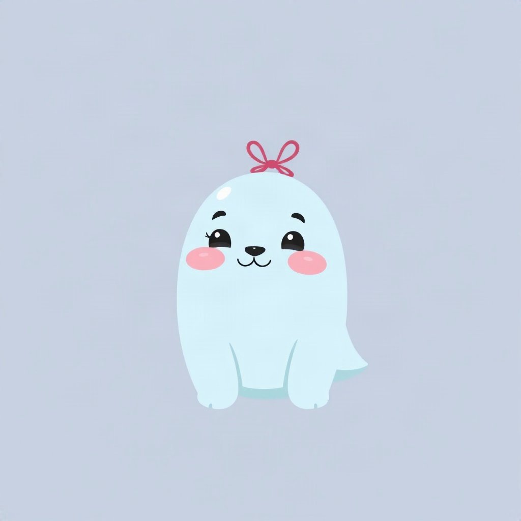 cutecore pfp — happy seal pup, soft sky blue palette, tiny bow on head