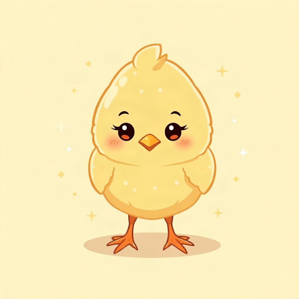 cutecore pfp — fluffy baby chick, butter yellow palette, small sparkles around
