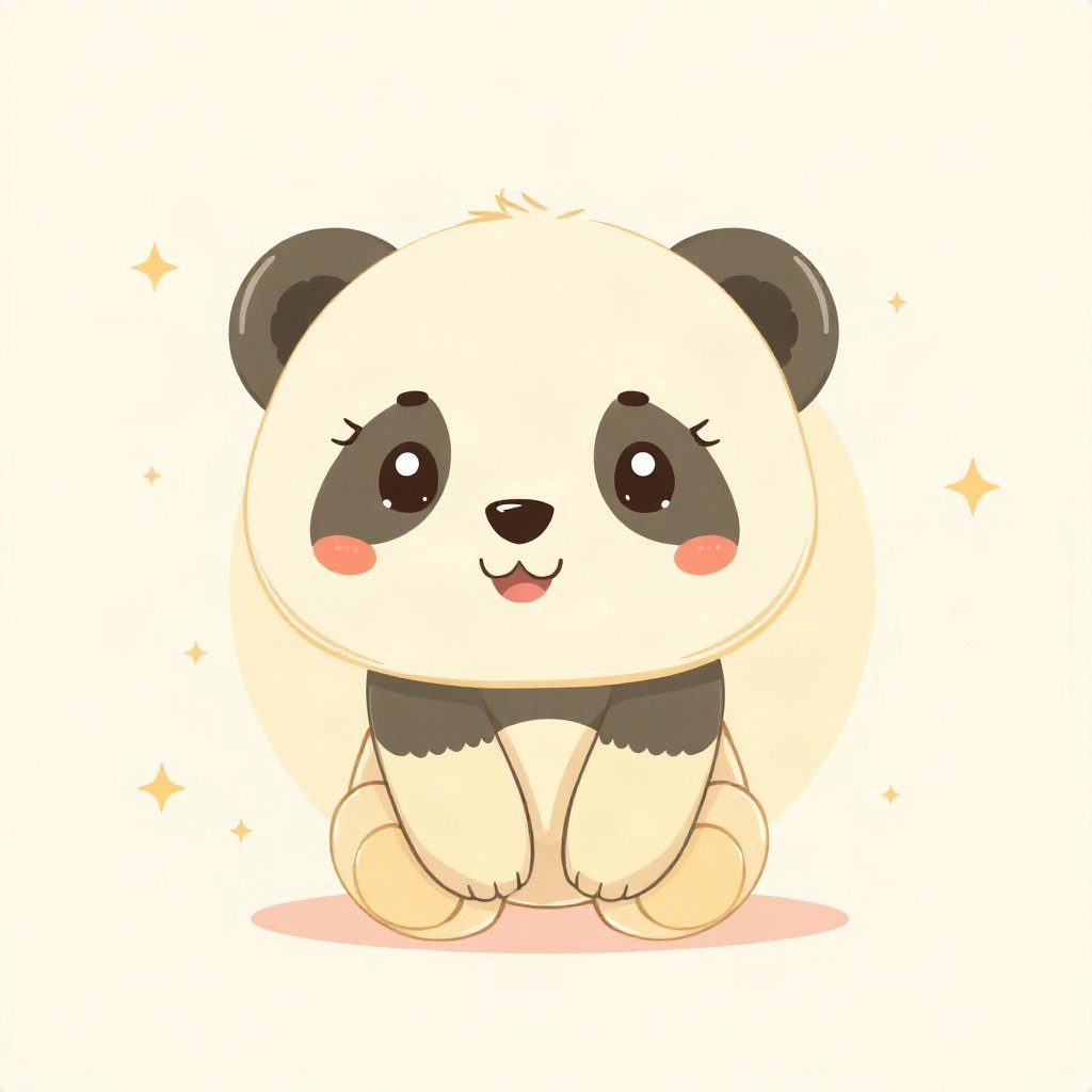 cutecore pfp — baby panda, butter yellow palette, small sparkles around