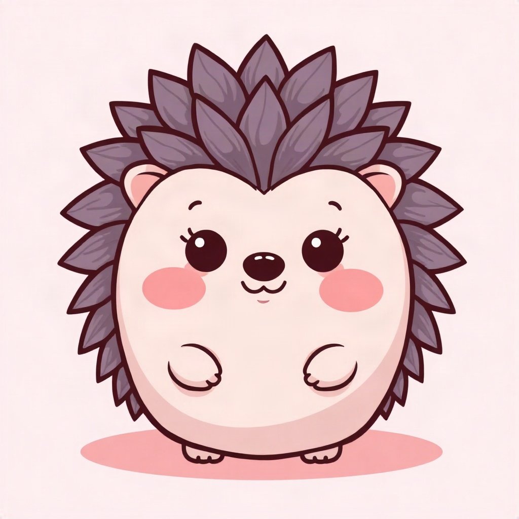cutecore pfp — round hedgehog, lavender blush palette, rosy blush cheeks