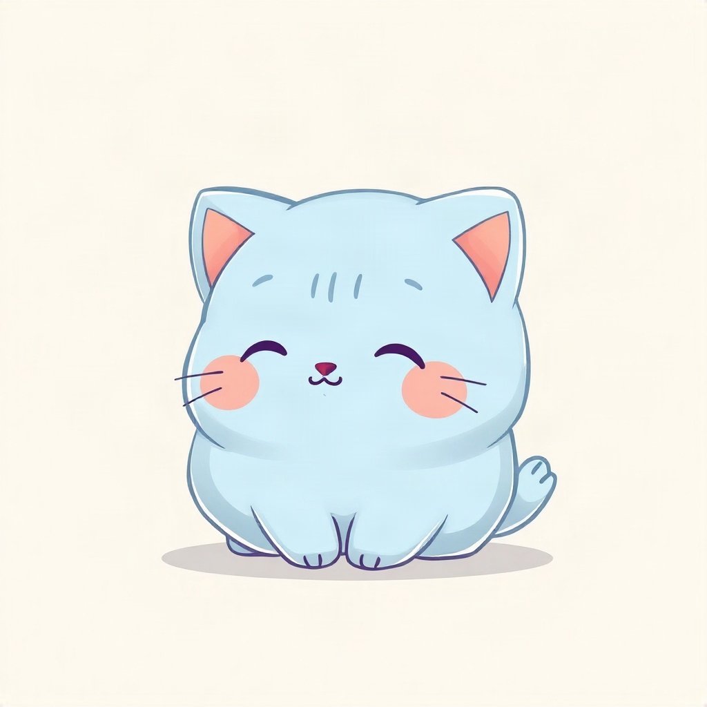 cutecore pfp — mochi-shaped kitten, soft sky blue palette, rosy blush cheeks