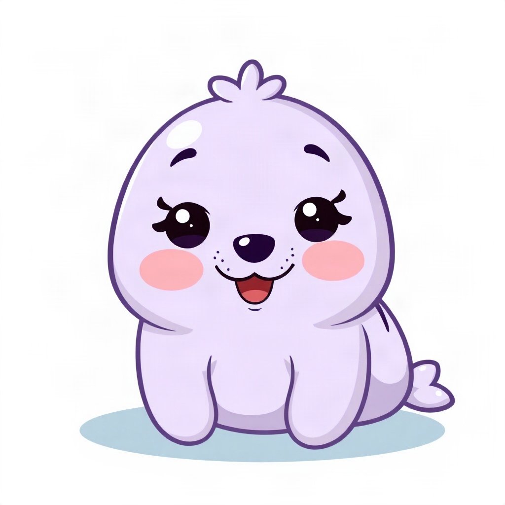 cutecore pfp — happy seal pup, lavender blush palette, rosy blush cheeks