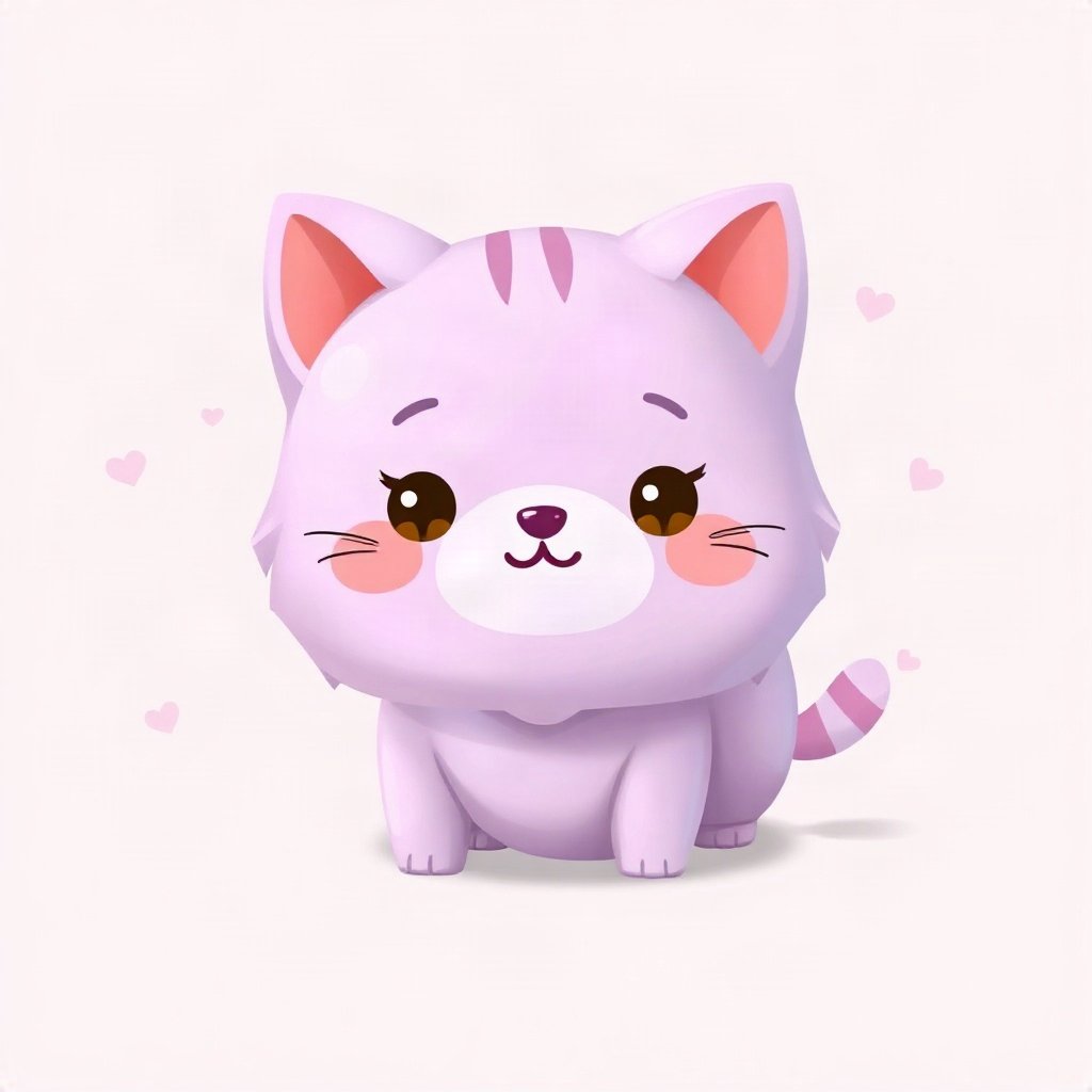 cutecore pfp — mochi-shaped kitten, lavender blush palette, tiny open-mouth smile