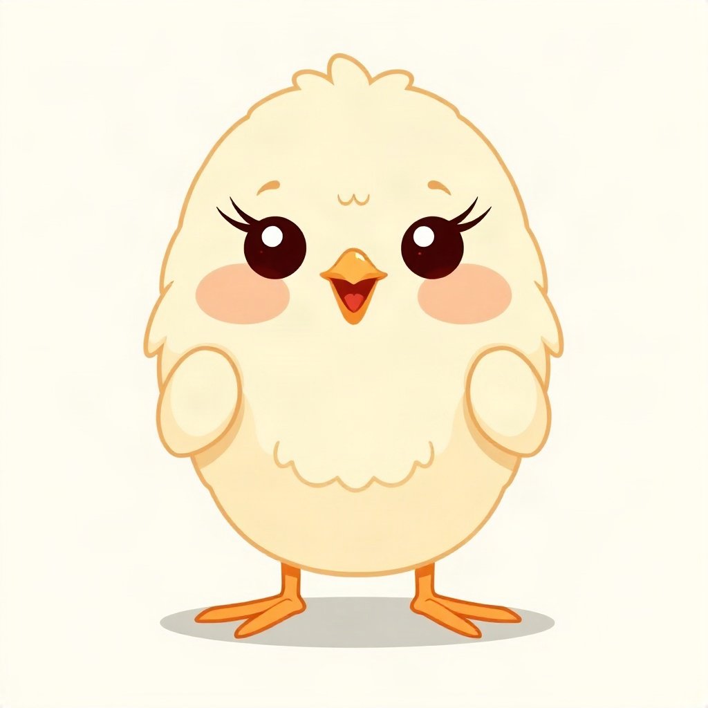 cutecore pfp — fluffy baby chick, mint and cream palette, tiny open-mouth smile
