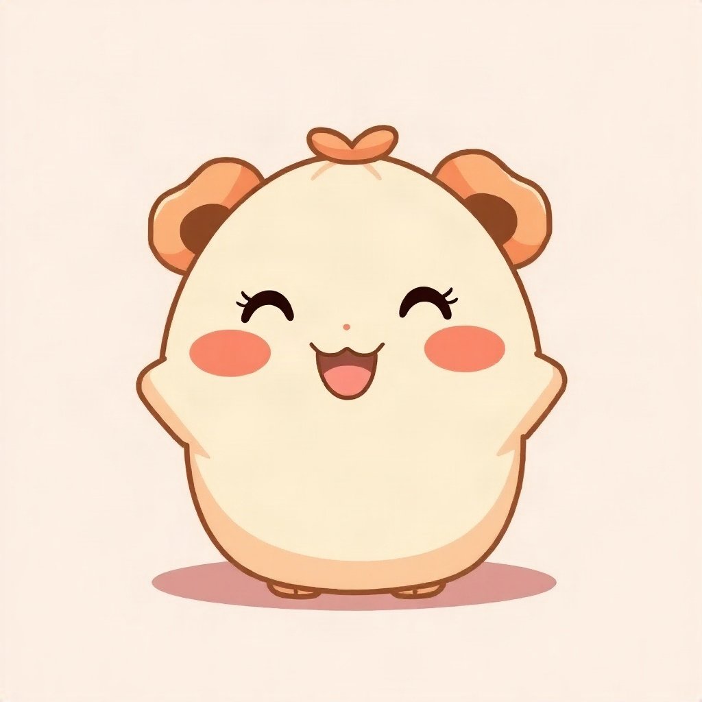 cutecore pfp — smiling dumpling creature, peach and cream palette, rosy blush cheeks