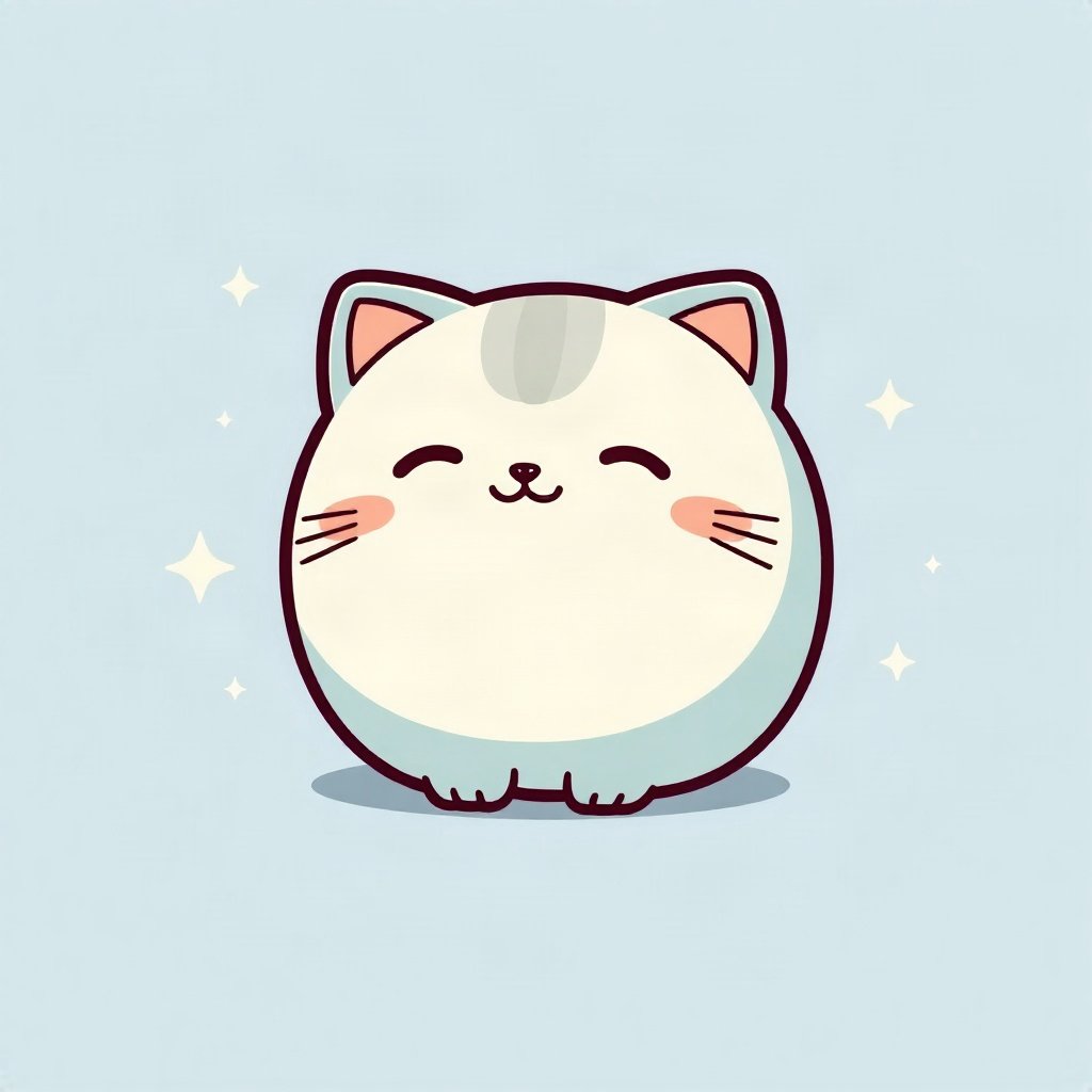 cutecore pfp — mochi-shaped kitten, soft sky blue palette, small sparkles around