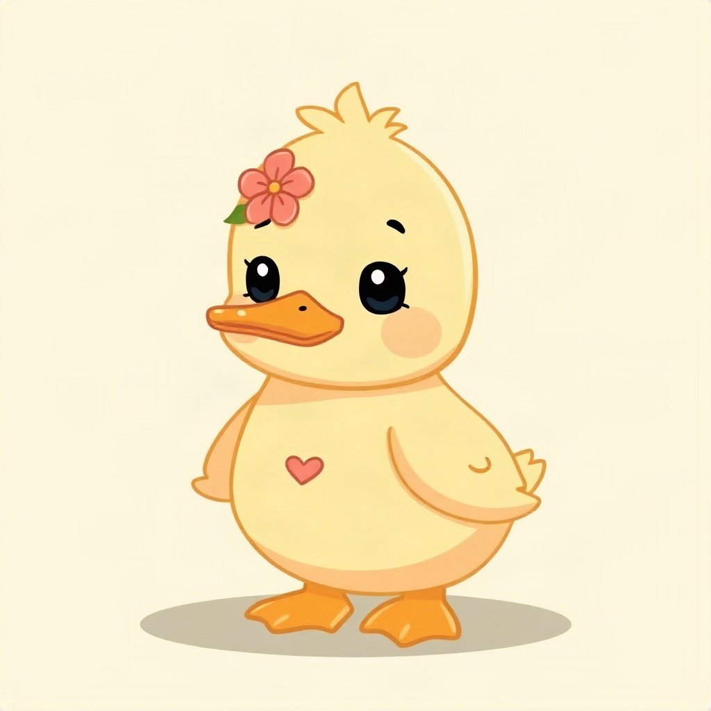 cutecore pfp — baby duckling, peach and cream palette, tiny flower accessory