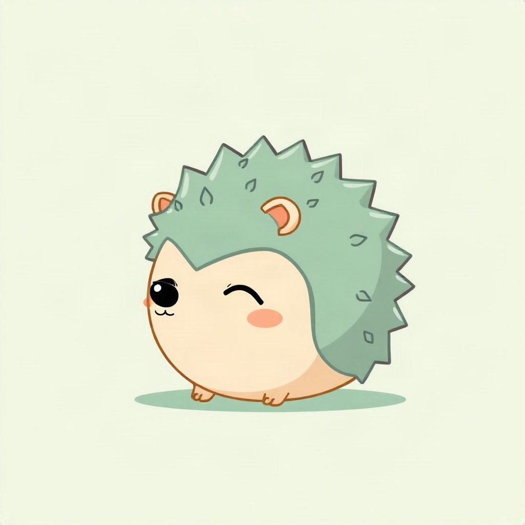 cutecore pfp — round hedgehog, mint and cream palette, closed happy eyes