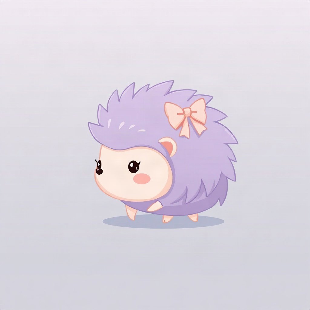 cutecore pfp — round hedgehog, lavender blush palette, tiny bow on head