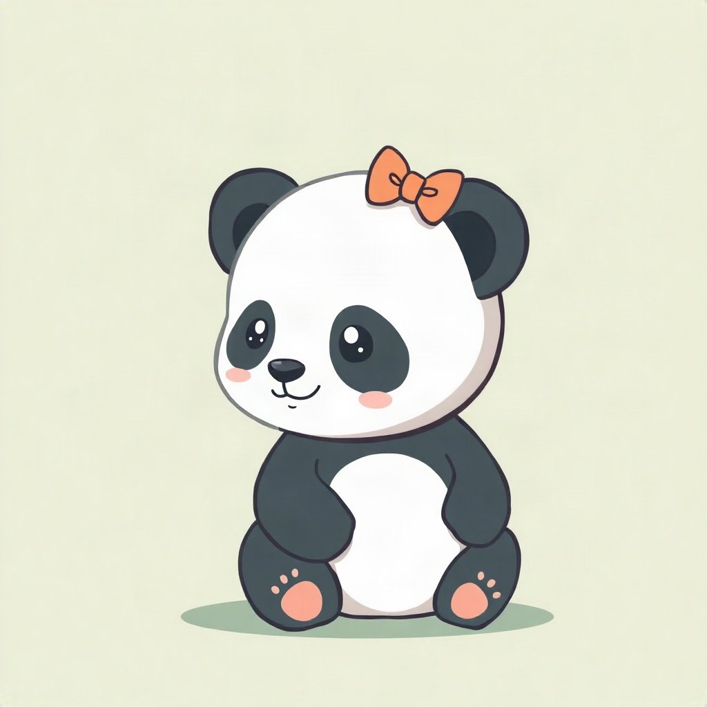 cutecore pfp — baby panda, sage green pastel palette, tiny bow on head