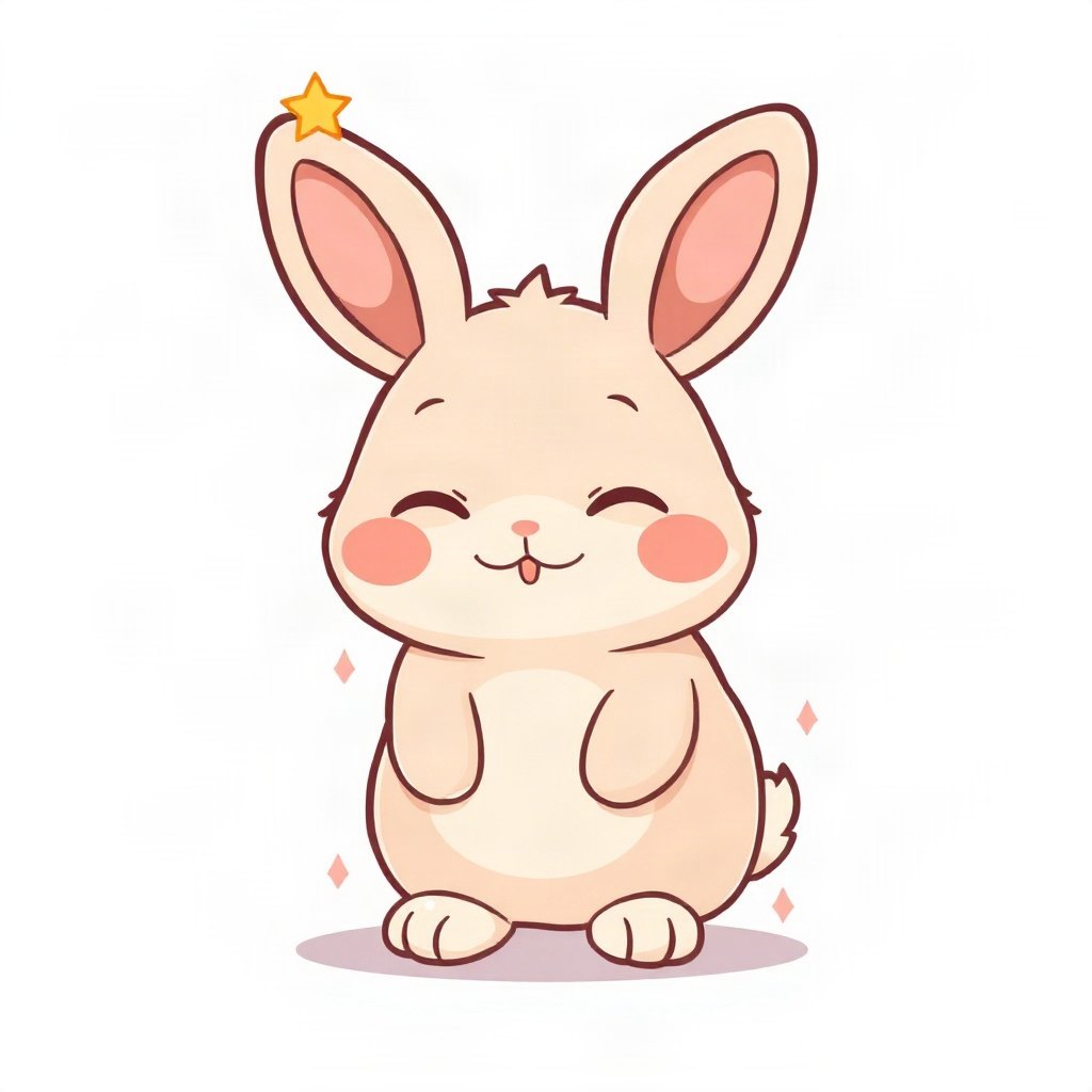 cutecore pfp — chubby bunny with floppy ears, peach and cream palette, closed happy eyes