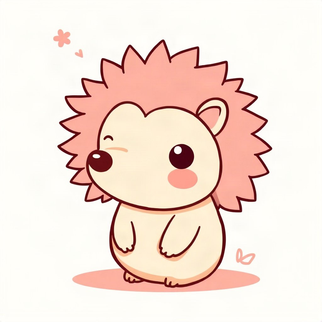 cutecore pfp — round hedgehog, peach and cream palette, tiny flower accessory