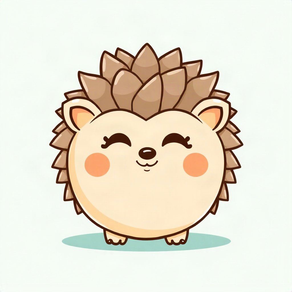 cutecore pfp — round hedgehog, mint and cream palette, closed happy eyes
