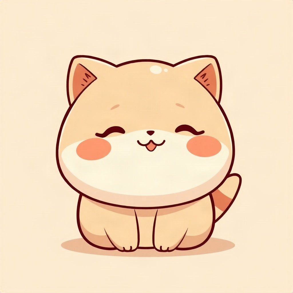 cutecore pfp — mochi-shaped kitten, peach and cream palette, rosy blush cheeks