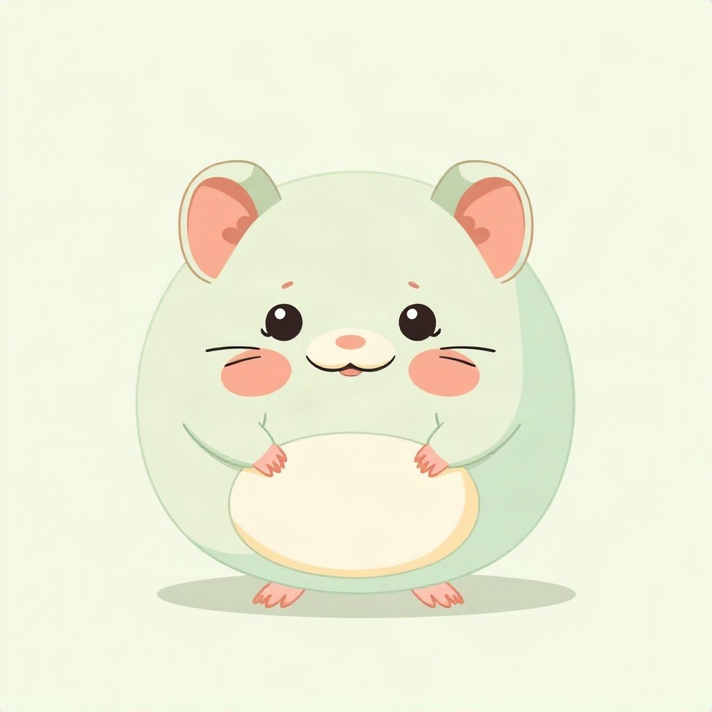 cutecore pfp — round fluffy hamster, mint and cream palette, rosy blush cheeks