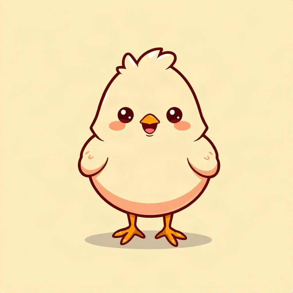 cutecore pfp — fluffy baby chick, peach and cream palette, tiny open-mouth smile