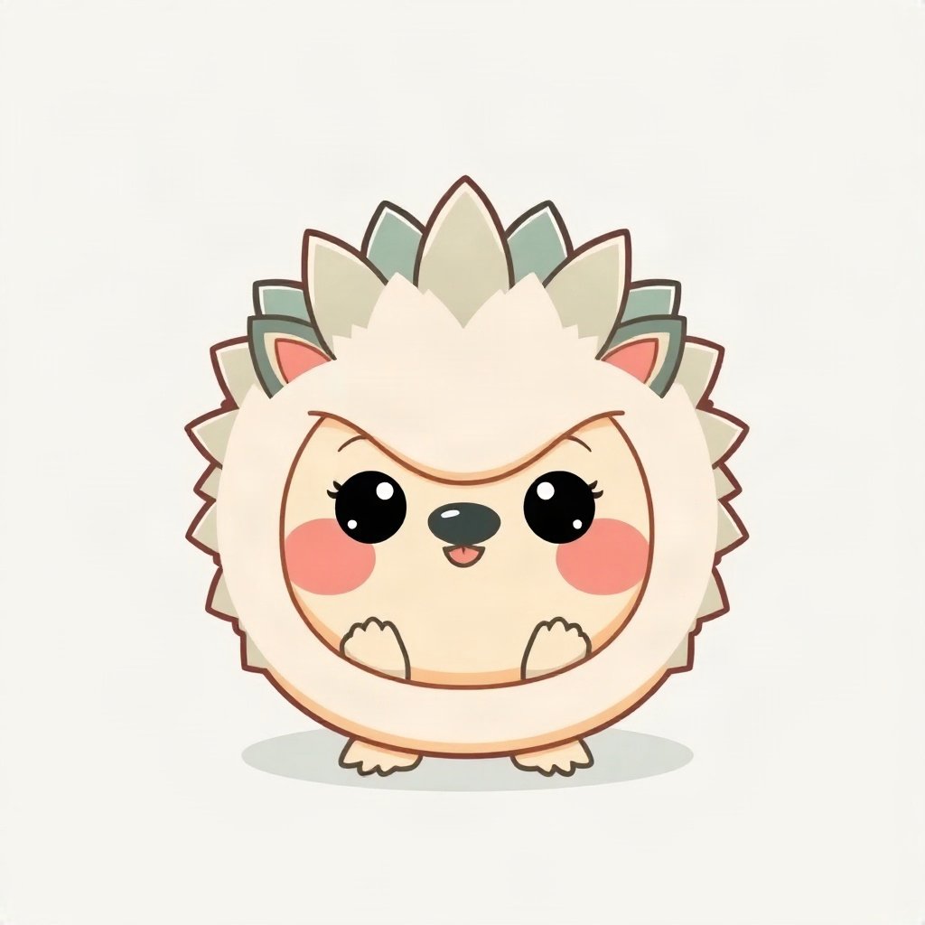 cutecore pfp — round hedgehog, mint and cream palette, tiny open-mouth smile