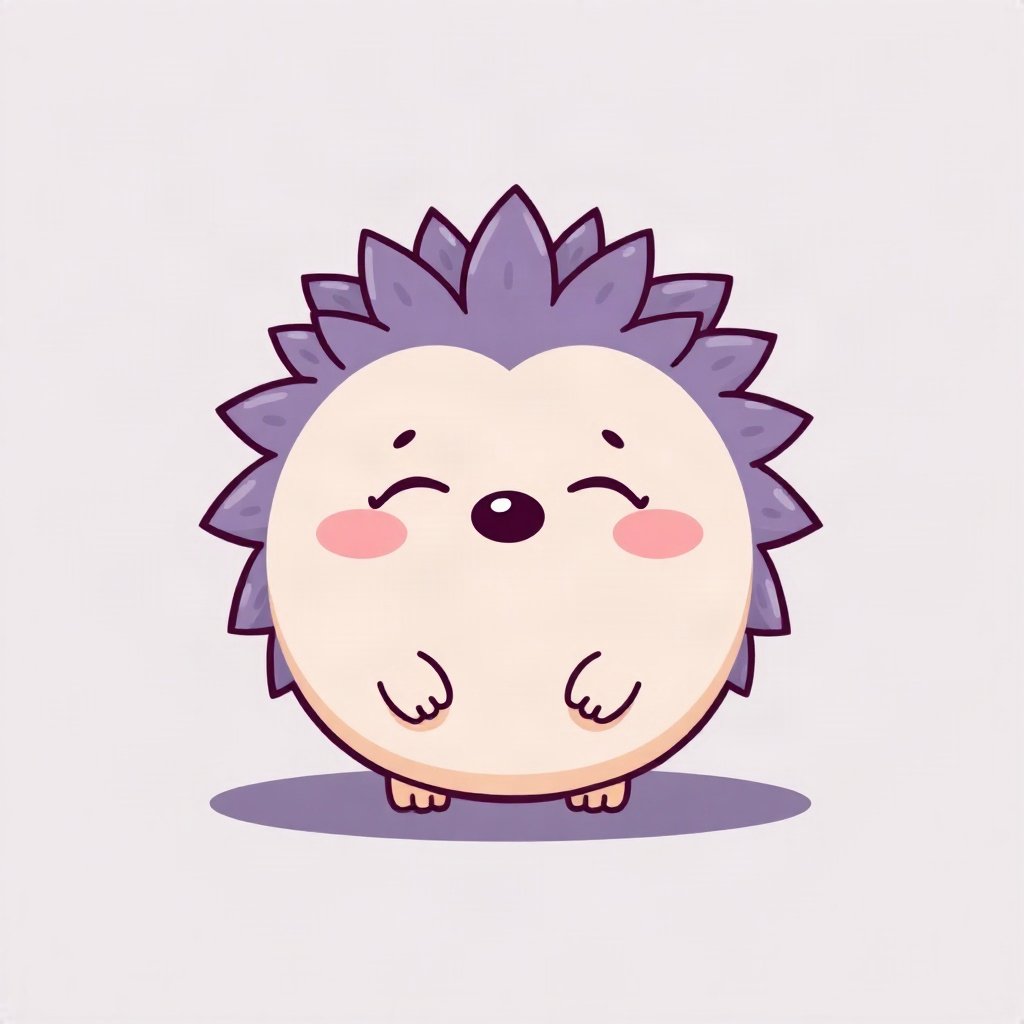 cutecore pfp — round hedgehog, lavender blush palette, closed happy eyes