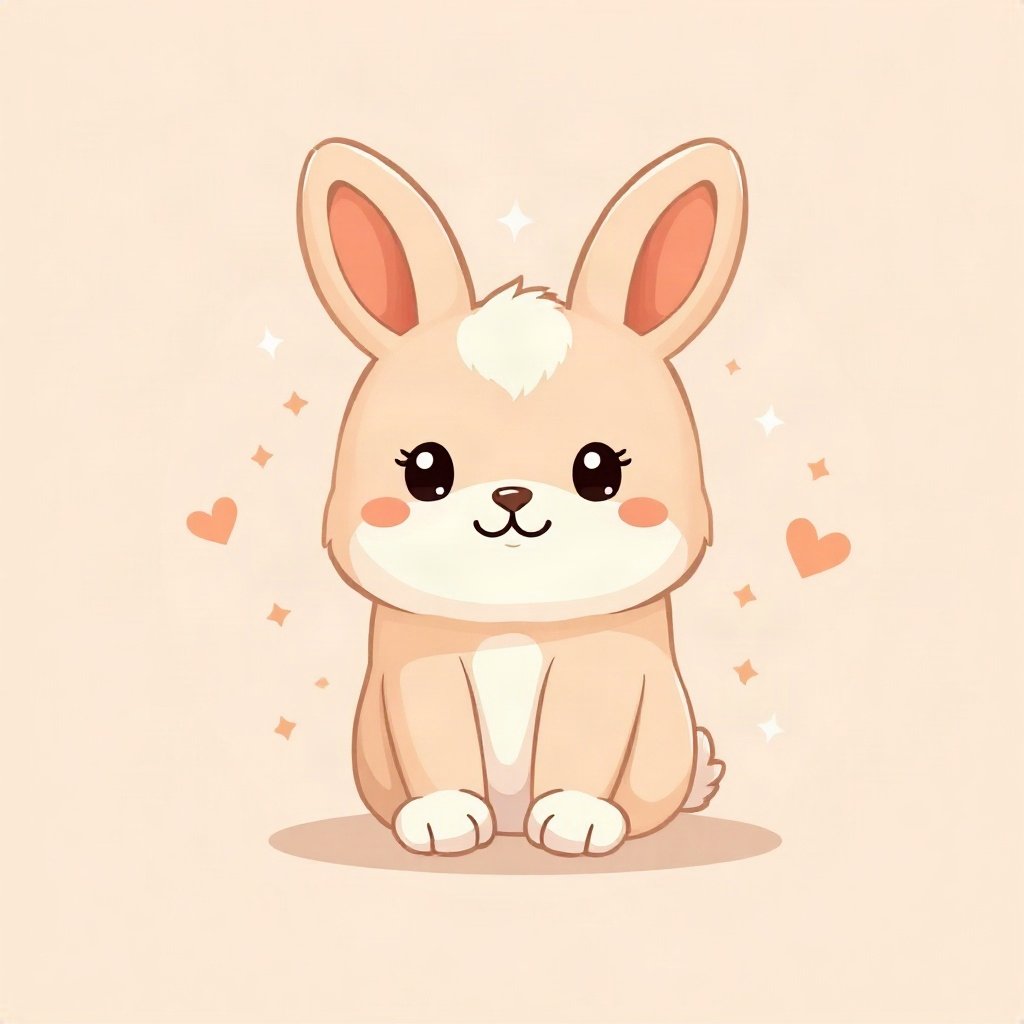 cutecore pfp — chubby bunny with floppy ears, peach and cream palette, small sparkles around