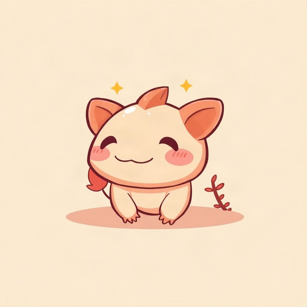 cutecore pfp — tiny axolotl, peach and cream palette, rosy blush cheeks