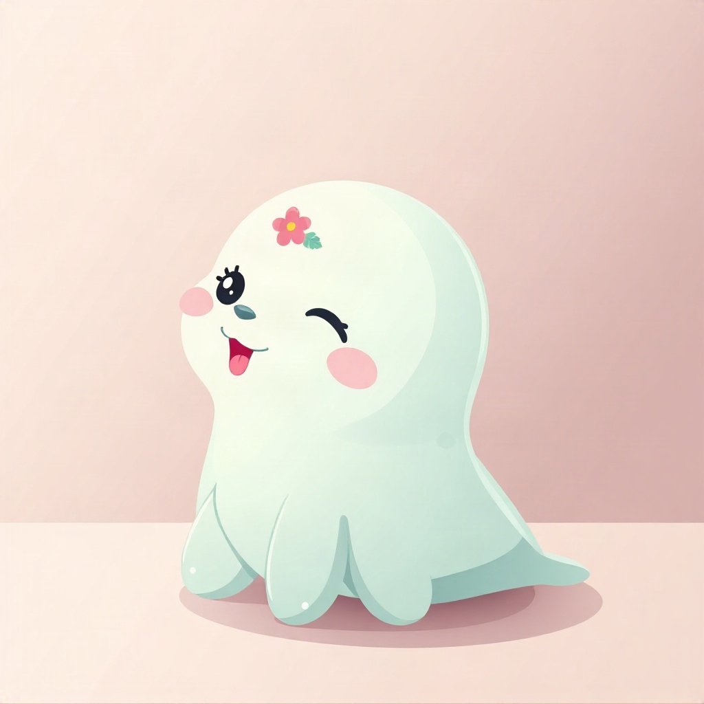 cutecore pfp — happy seal pup, mint and cream palette, tiny flower accessory