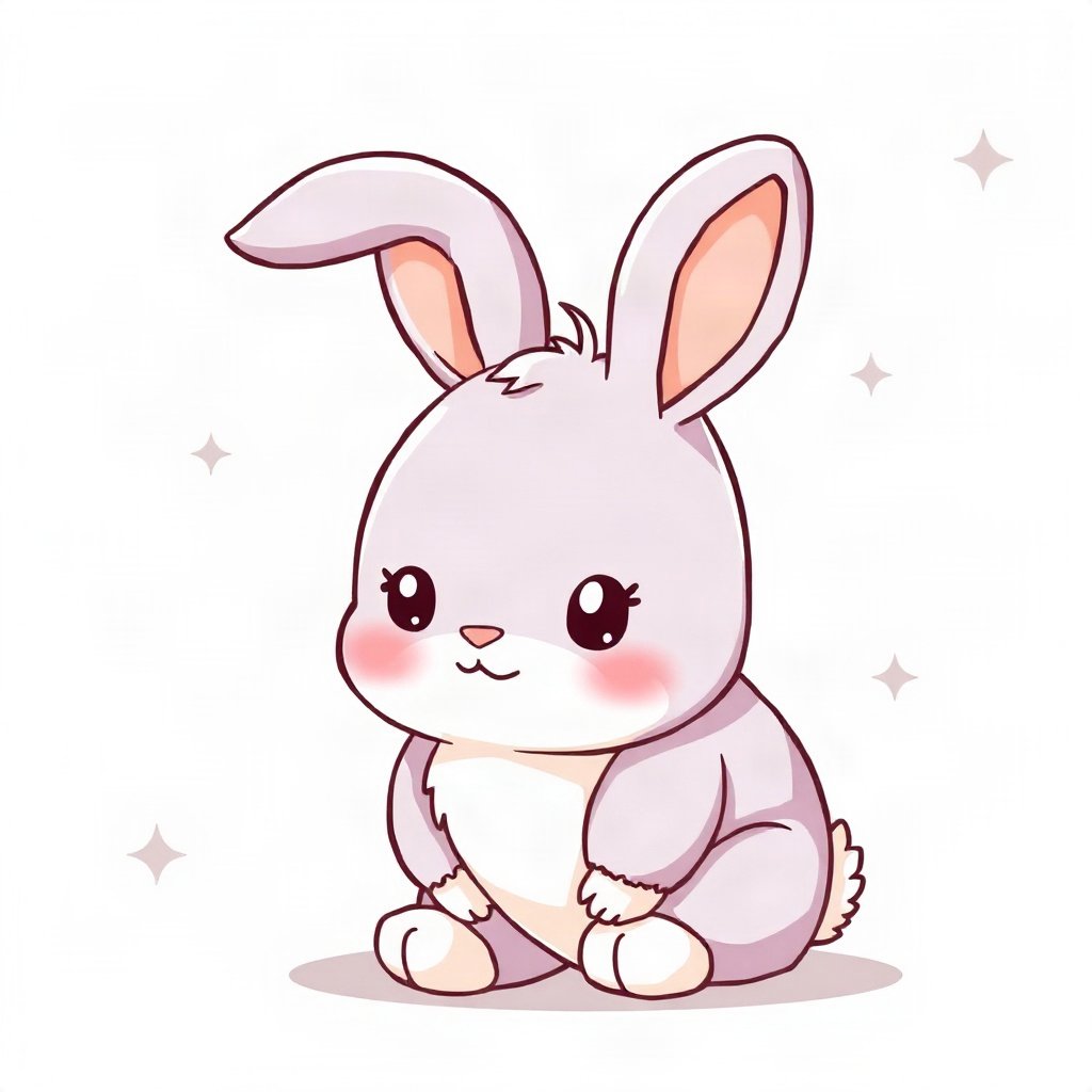 cutecore pfp — chubby bunny with floppy ears, lavender blush palette, rosy blush cheeks