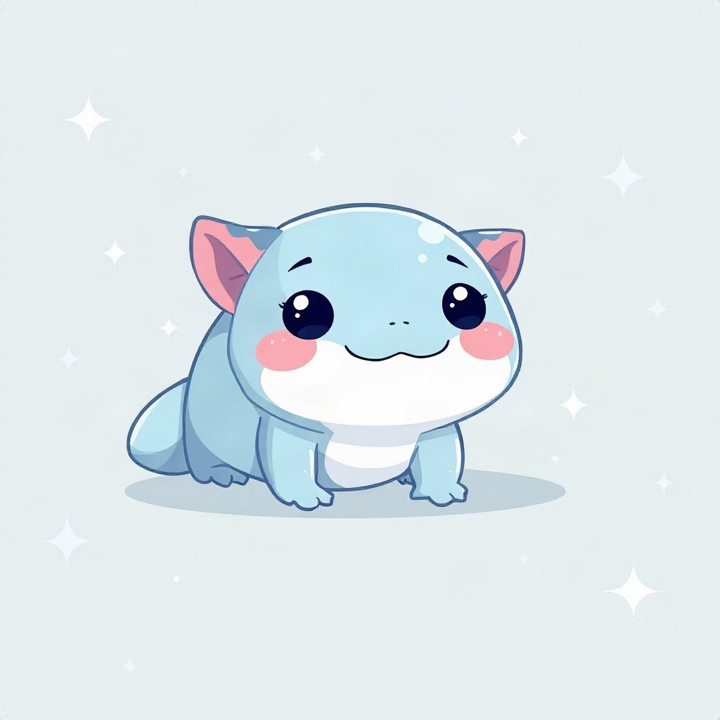 cutecore pfp — tiny axolotl, soft sky blue palette, small sparkles around