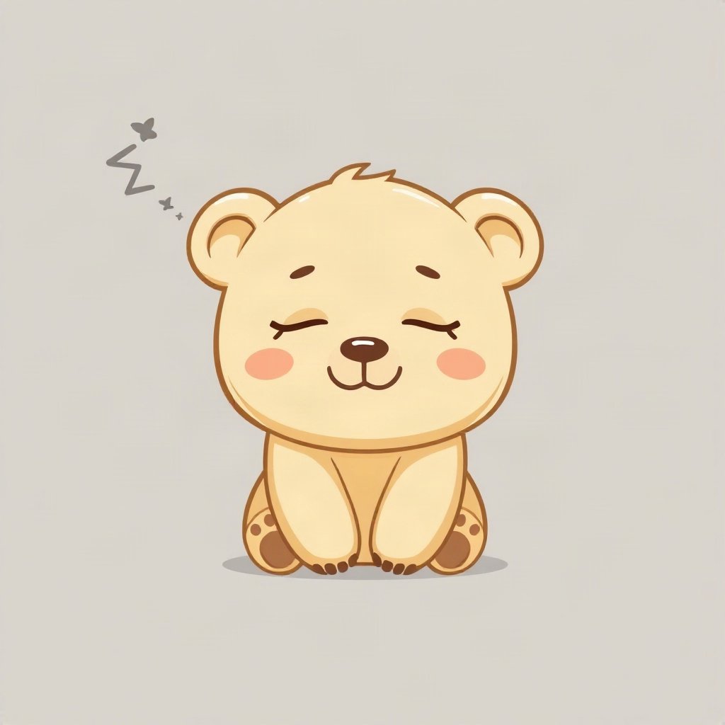 cutecore pfp — sleepy bear cub, butter yellow palette, closed happy eyes