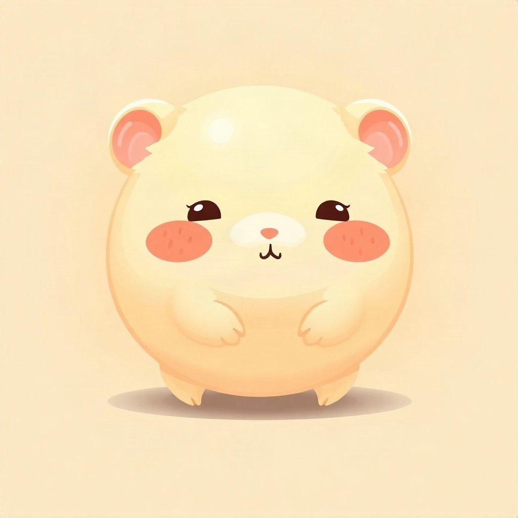 cutecore pfp — round fluffy hamster, butter yellow palette, rosy blush cheeks