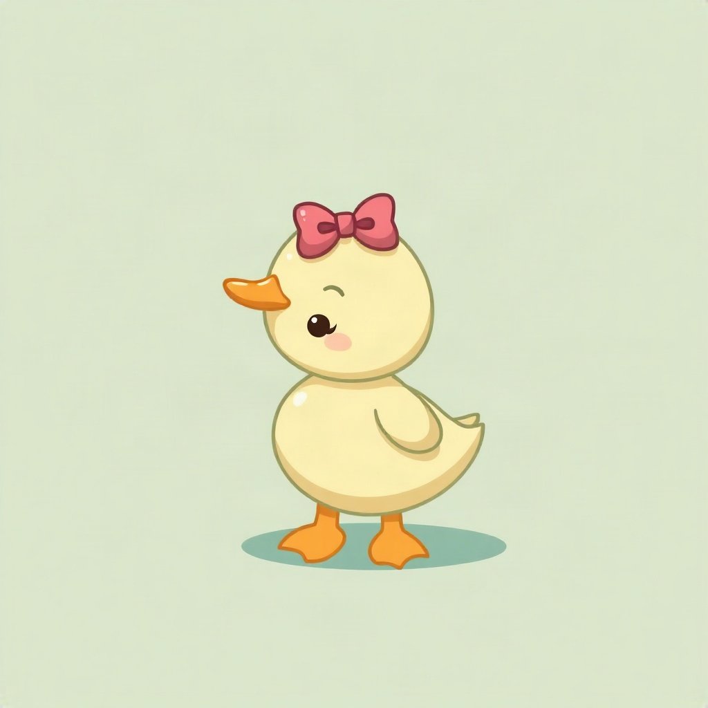 cutecore pfp — baby duckling, sage green pastel palette, tiny bow on head