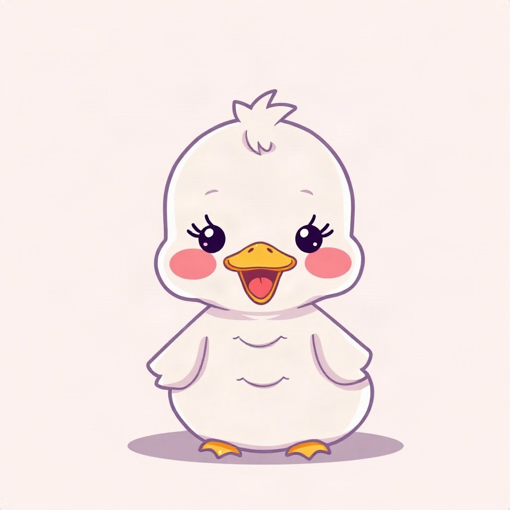 cutecore pfp — baby duckling, lavender blush palette, tiny open-mouth smile
