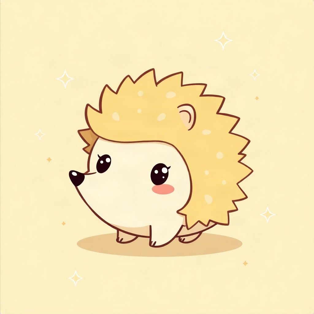 cutecore pfp — round hedgehog, butter yellow palette, small sparkles around